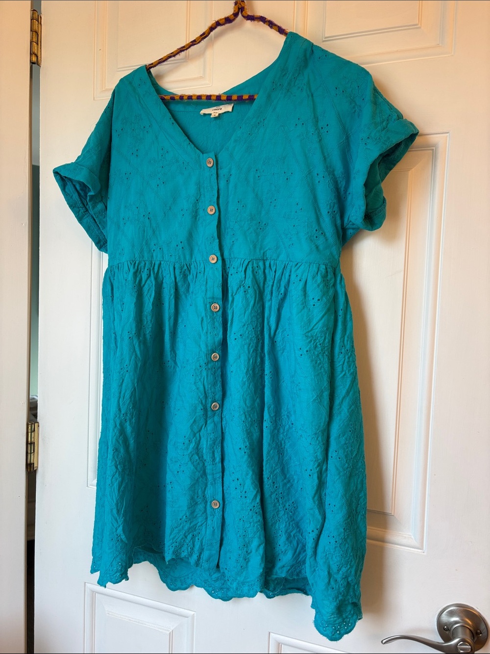 entro Teal Button-Front Eyelet Dress